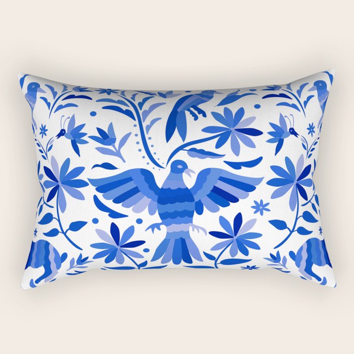 Mexican Otomí Design in Deep Blue by Akbaly Rectangular Pillow Gallery Image 1