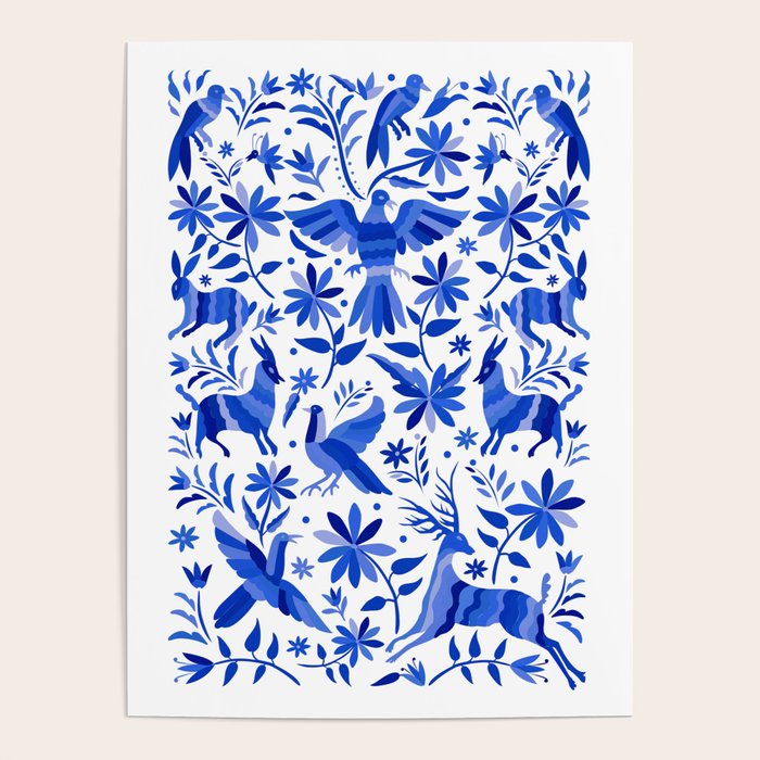 Mexican Otomí Design in Deep Blue by Akbaly Poster Gallery Image 4