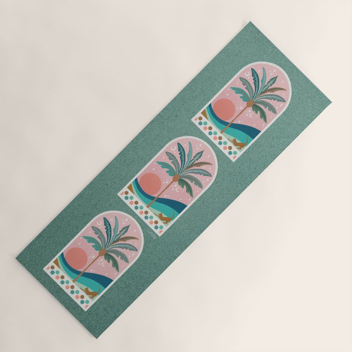 Moorish Framed Palm Tree - Mint & Blush Yoga Mat Gallery Image 1