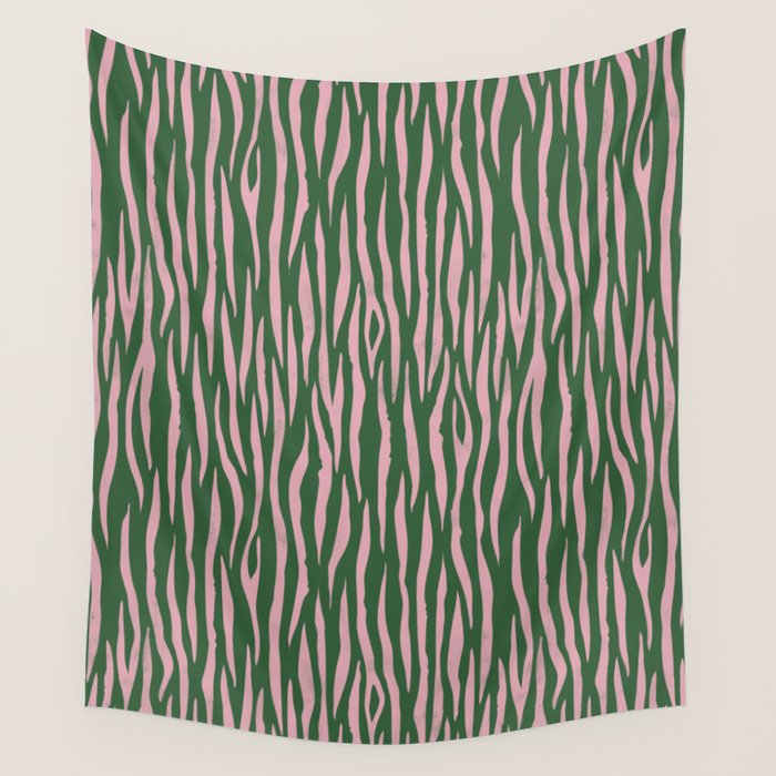 Tiger Stripes In Pink And Green Wall Tapestry Gallery Image 4