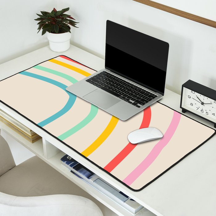 Abstract Pastel Rainbow Lines Desk Mat Gallery Image 2