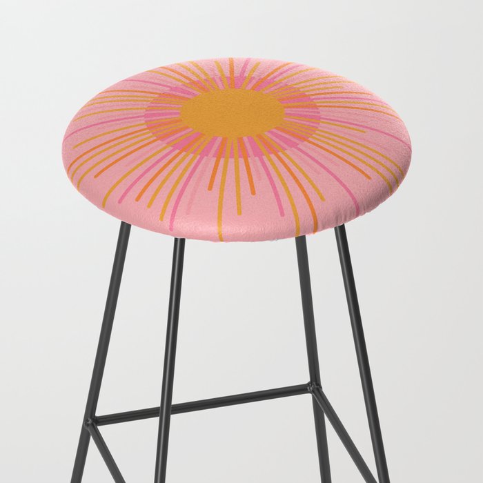 Mid Century Modern Minimalist Sunburst Retro Sun Pink Orange Mustard Yellow Stool Gallery Image 2