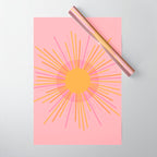 Mid Century Modern Minimalist Sunburst Retro Sun Pink Orange Mustard Yellow Wrapping Paper Gallery Image 1