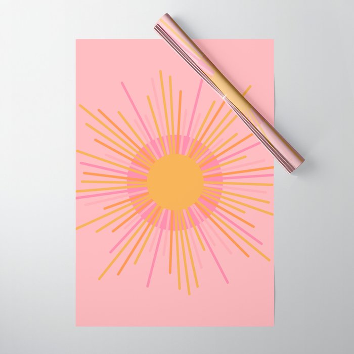 Mid Century Modern Minimalist Sunburst Retro Sun Pink Orange Mustard Yellow Wrapping Paper Gallery Image 1