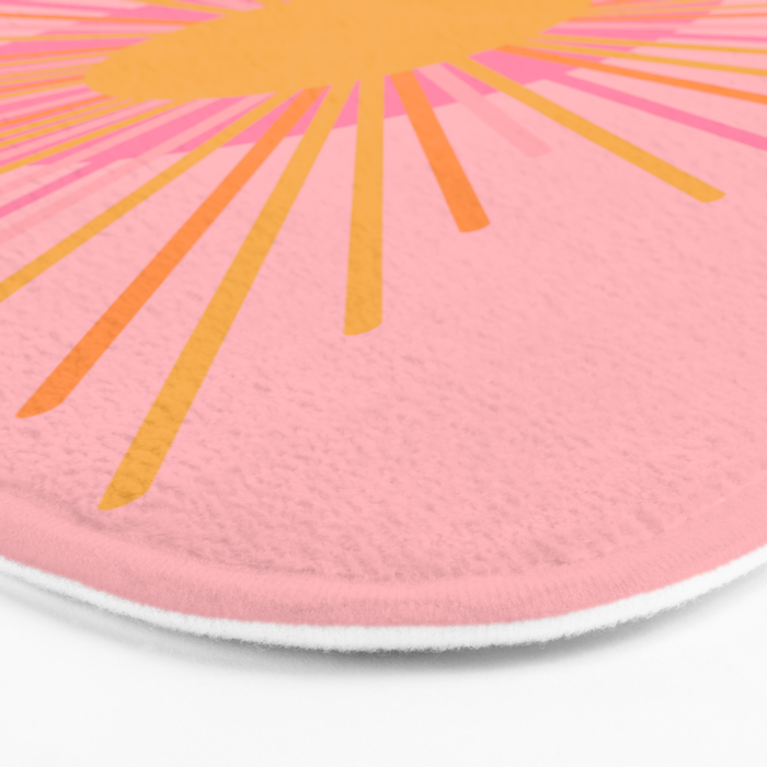 Mid Century Modern Minimalist Sunburst Retro Sun Pink Orange Mustard Yellow Bath Mat Gallery Image 3
