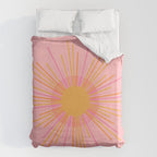 Mid Century Modern Minimalist Sunburst Retro Sun Pink Orange Mustard Yellow Duvet Cover Gallery Image 6
