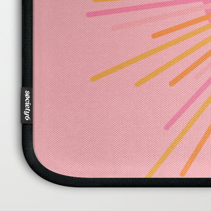 Mid Century Modern Minimalist Sunburst Retro Sun Pink Orange Mustard Yellow Laptop Sleeve Gallery Image 3