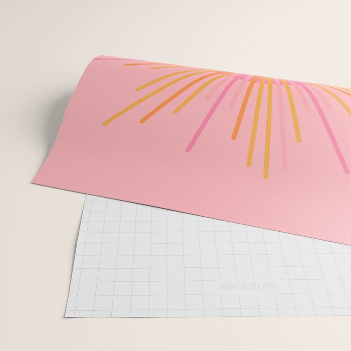 Mid Century Modern Minimalist Sunburst Retro Sun Pink Orange Mustard Yellow Wrapping Paper Gallery Image 2