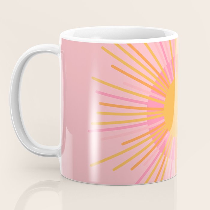 Mid Century Modern Minimalist Sunburst Retro Sun Pink Orange Mustard Yellow Coffee Mug Gallery Image 3