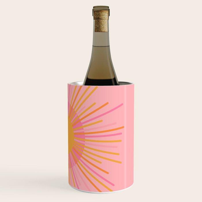 Mid Century Modern Minimalist Sunburst Retro Sun Pink Orange Mustard Yellow Wine Chiller Gallery Image 3