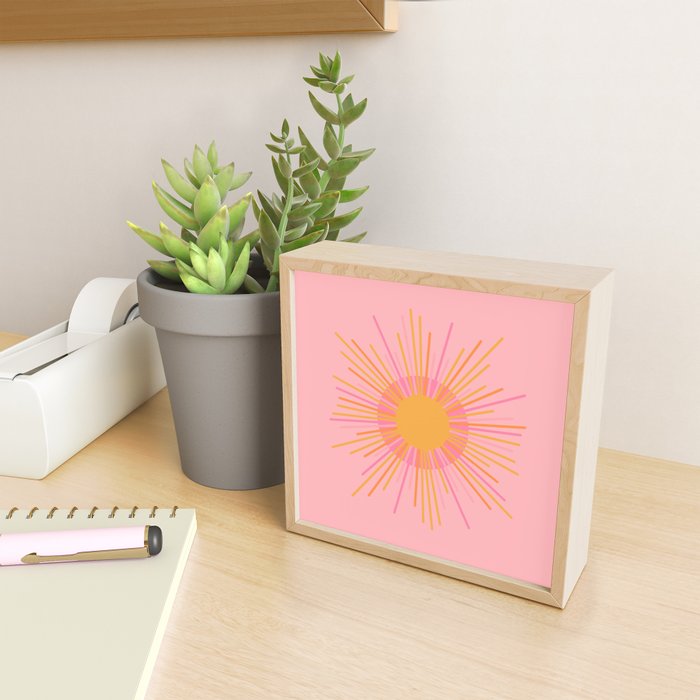 Mid Century Modern Minimalist Sunburst Retro Sun Pink Orange Mustard Yellow Mini Art Print Gallery Image 2