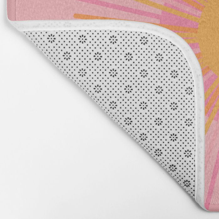 Mid Century Modern Minimalist Sunburst Retro Sun Pink Orange Mustard Yellow Bath Mat Gallery Image 2