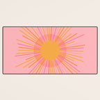 Mid Century Modern Minimalist Sunburst Retro Sun Pink Orange Mustard Yellow Desk Mat Gallery Image 3
