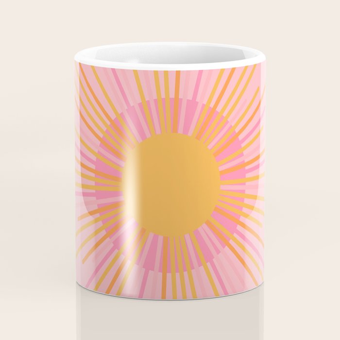 Mid Century Modern Minimalist Sunburst Retro Sun Pink Orange Mustard Yellow Coffee Mug Gallery Image 4