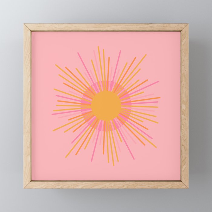 Mid Century Modern Minimalist Sunburst Retro Sun Pink Orange Mustard Yellow Mini Art Print Gallery Image 1