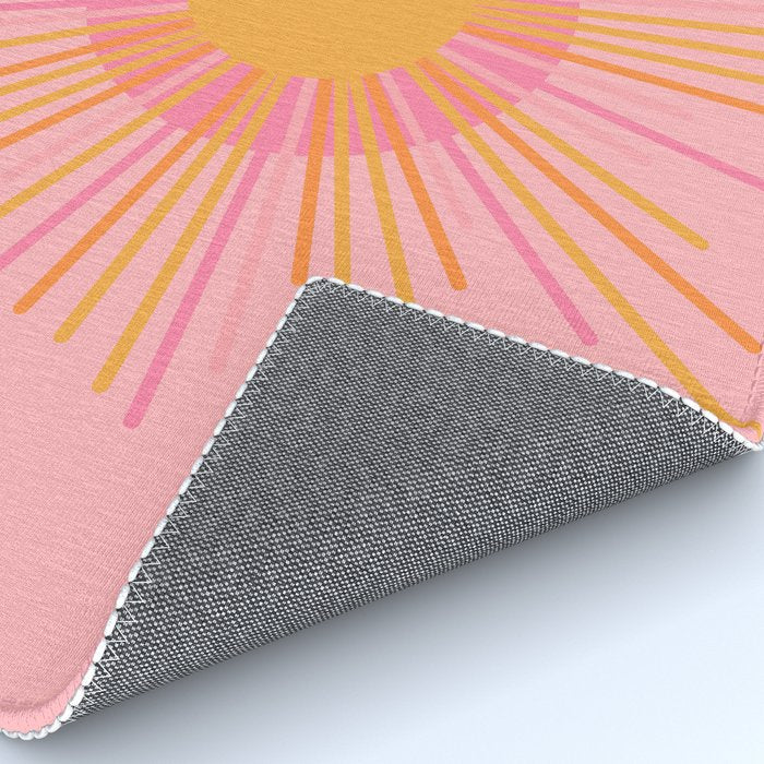 Mid Century Modern Minimalist Sunburst Retro Sun Pink Orange Mustard Yellow Rug Gallery Image 4