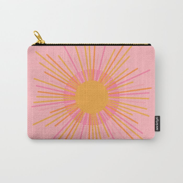 Mid Century Modern Minimalist Sunburst Retro Sun Pink Orange Mustard Yellow Carry All Pouch Gallery Image 1