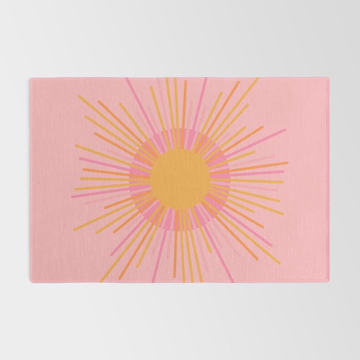 Mid Century Modern Minimalist Sunburst Retro Sun Pink Orange Mustard Yellow Rug Gallery Image 2