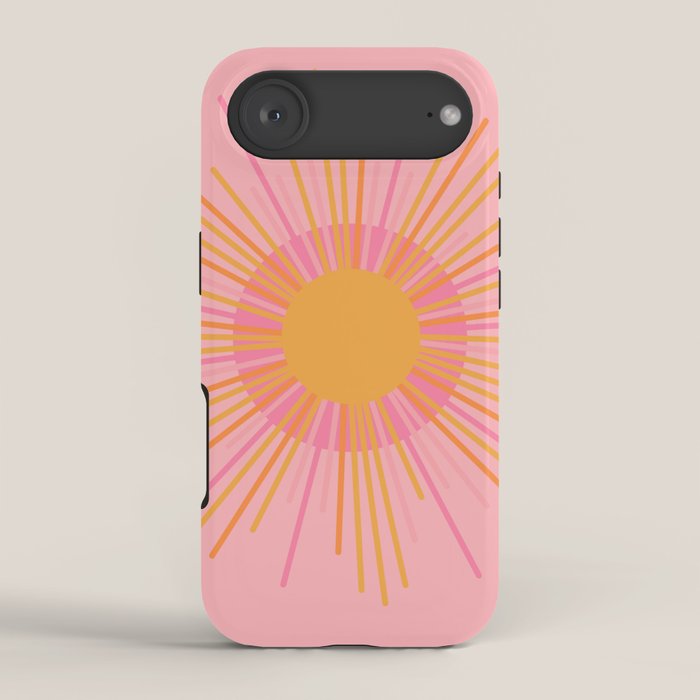 Mid Century Modern Minimalist Sunburst Retro Sun Pink Orange Mustard Yellow iPhone Case Gallery Image 2