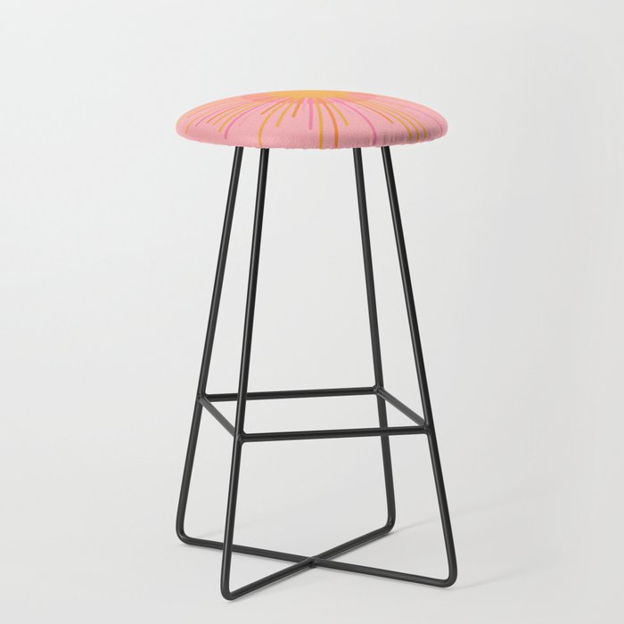 Mid Century Modern Minimalist Sunburst Retro Sun Pink Orange Mustard Yellow Stool Gallery Image 1