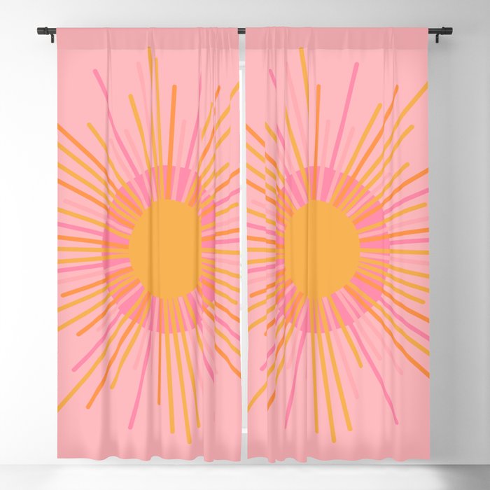 Mid Century Modern Minimalist Sunburst Retro Sun Pink Orange Mustard Yellow Window Curtain Gallery Image 1