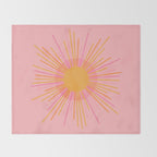 Mid Century Modern Minimalist Sunburst Retro Sun Pink Orange Mustard Yellow Throw Blanket Gallery Image 2