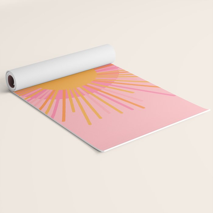 Mid Century Modern Minimalist Sunburst Retro Sun Pink Orange Mustard Yellow Yoga Mat Gallery Image 2