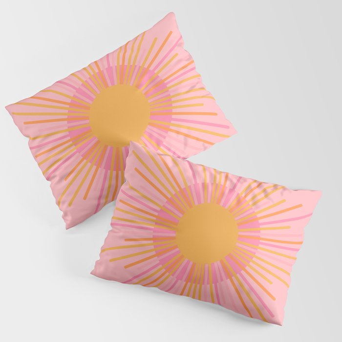 Mid Century Modern Minimalist Sunburst Retro Sun Pink Orange Mustard Yellow Pillow Sham Gallery Image 3