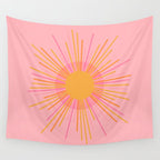 Mid Century Modern Minimalist Sunburst Retro Sun Pink Orange Mustard Yellow Wall Tapestry Gallery Image 4