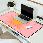 Mid Century Modern Minimalist Sunburst Retro Sun Pink Orange Mustard Yellow Desk Mat Gallery Image 2