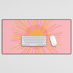 Mid Century Modern Minimalist Sunburst Retro Sun Pink Orange Mustard Yellow Desk Mat Gallery Image 1