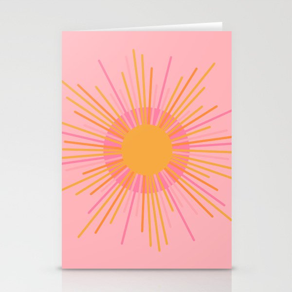 Mid Century Modern Minimalist Sunburst Retro Sun Pink Orange Mustard Yellow Stationery Card Gallery Image 2