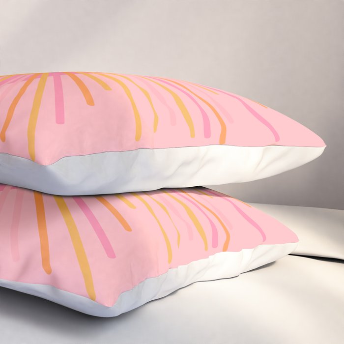 Mid Century Modern Minimalist Sunburst Retro Sun Pink Orange Mustard Yellow Pillow Sham Gallery Image 3