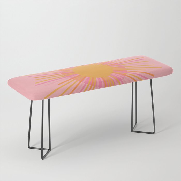 Mid Century Modern Minimalist Sunburst Retro Sun Pink Orange Mustard Yellow Bench Gallery Image 1