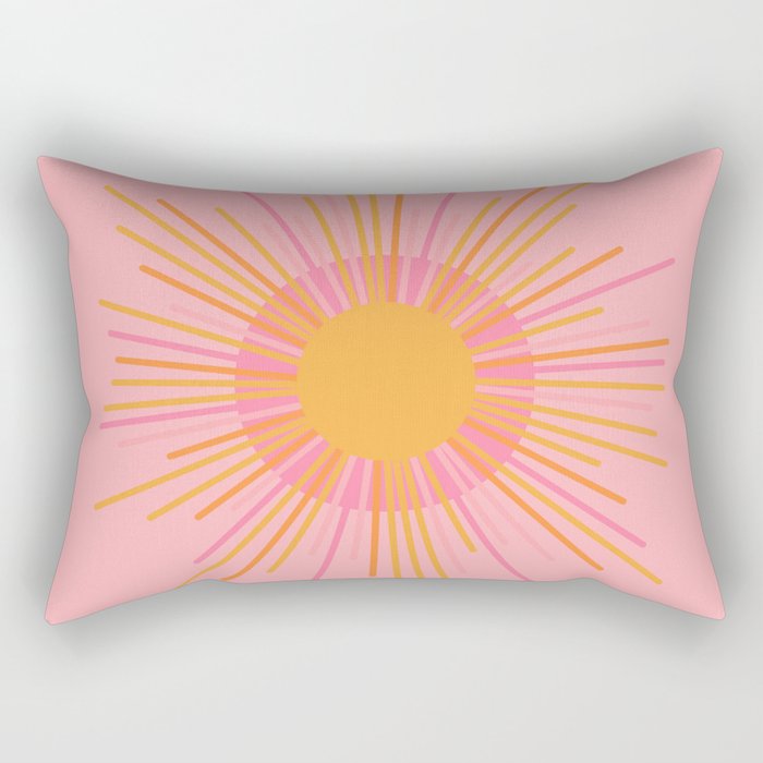 Mid Century Modern Minimalist Sunburst Retro Sun Pink Orange Mustard Yellow Rectangular Pillow Gallery Image 1