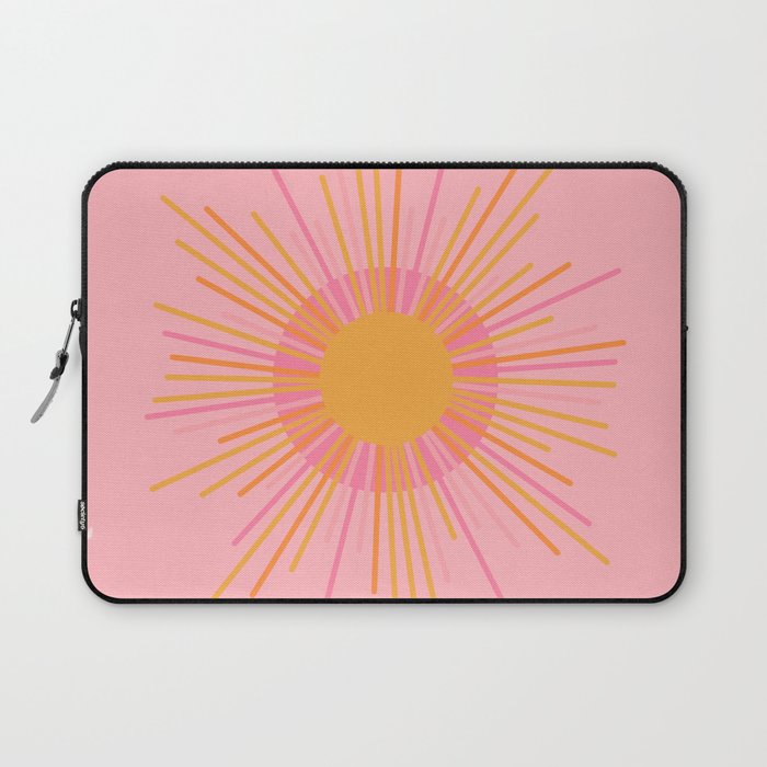Mid Century Modern Minimalist Sunburst Retro Sun Pink Orange Mustard Yellow Laptop Sleeve Gallery Image 1