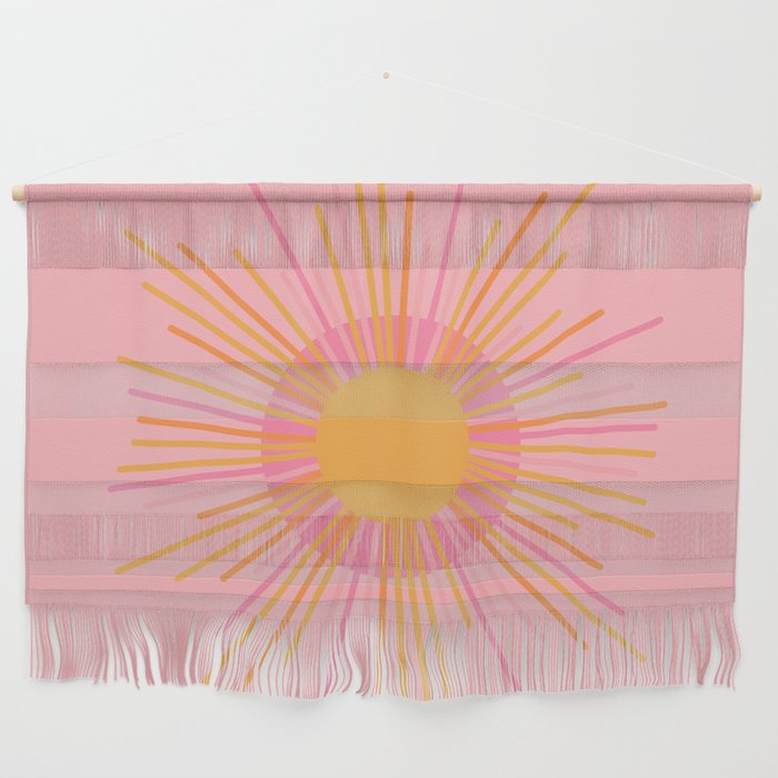 Mid Century Modern Minimalist Sunburst Retro Sun Pink Orange Mustard Yellow Wall Hanging Gallery Image 1