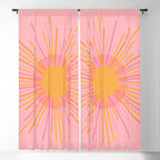 Mid Century Modern Minimalist Sunburst Retro Sun Pink Orange Mustard Yellow Window Curtain Gallery Image 5