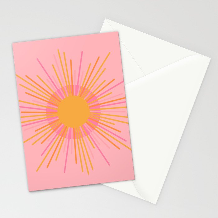 Mid Century Modern Minimalist Sunburst Retro Sun Pink Orange Mustard Yellow Stationery Card Gallery Image 2