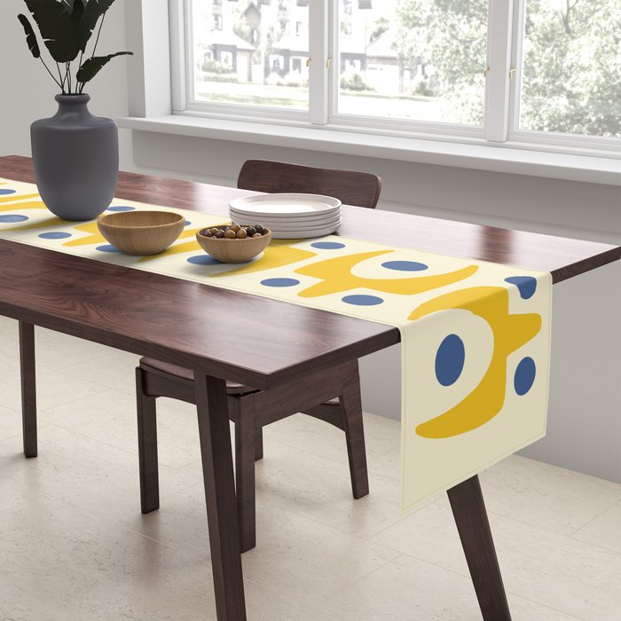 Mid Century Modern Abstract Pattern 641 Googie Yellow and Blue Table Runner Gallery Image 2