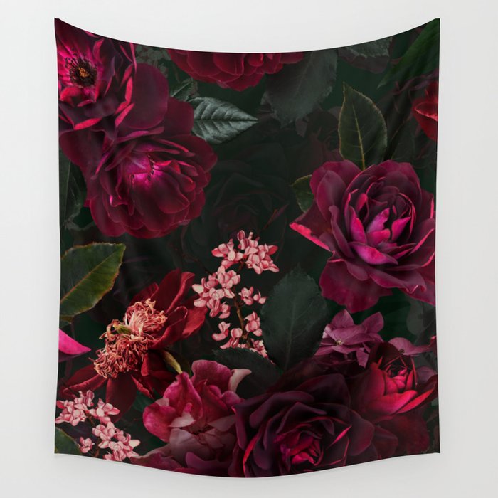 Vintage & Shabby Chic - Night Botanical Flower Roses Garden Wall Tapestry Gallery Image 4