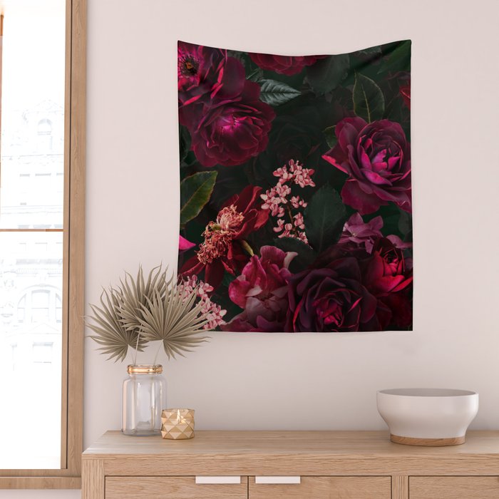 Vintage & Shabby Chic - Night Botanical Flower Roses Garden Wall Tapestry Gallery Image 2