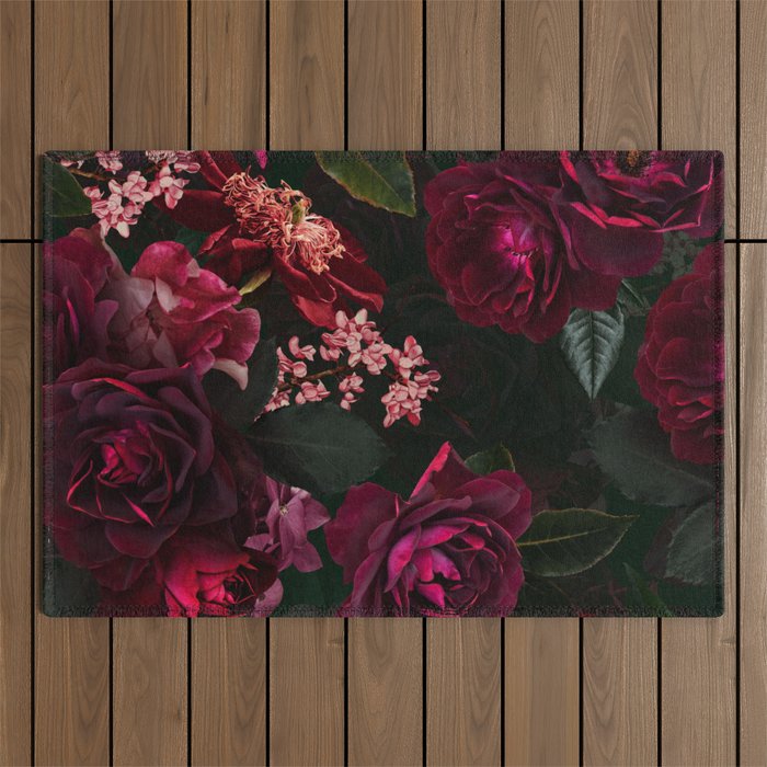 Vintage & Shabby Chic - Night Botanical Flower Roses Garden Outdoor Rug Gallery Image 1