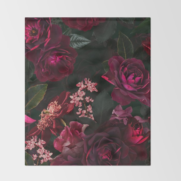 Vintage & Shabby Chic - Night Botanical Flower Roses Garden Throw Blanket Gallery Image 2