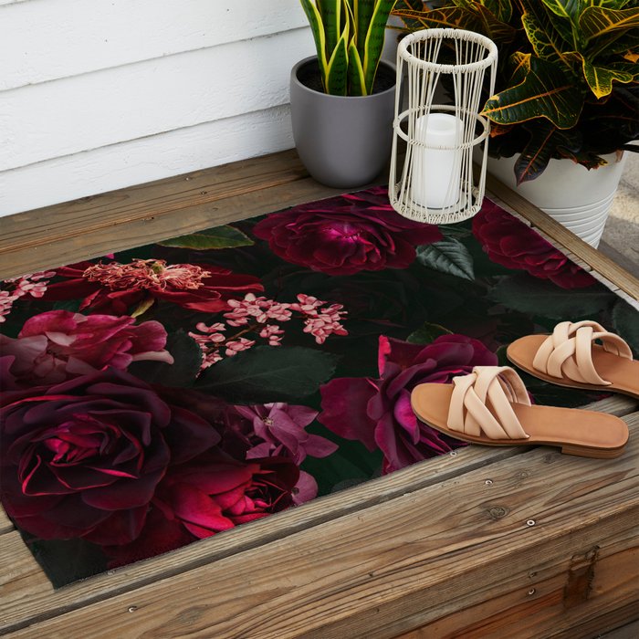 Vintage & Shabby Chic - Night Botanical Flower Roses Garden Outdoor Rug Gallery Image 2