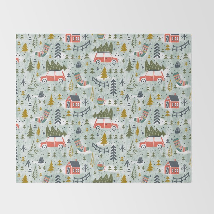 Home For The Holidays Blush Mint Christmas Throw Blanket Gallery Image 2