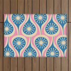 Mid Century Modern Atomic Drops Retro Pattern in Pink and Blue Outdoor Rug Gallery Image 1