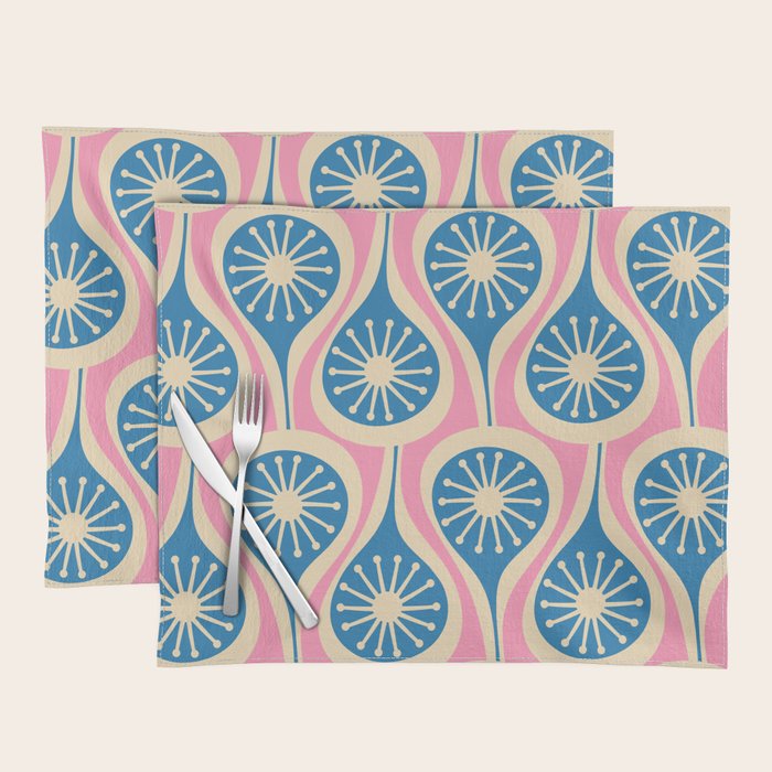 Mid Century Modern Atomic Drops Retro Pattern in Pink and Blue Placemat Gallery Image 1