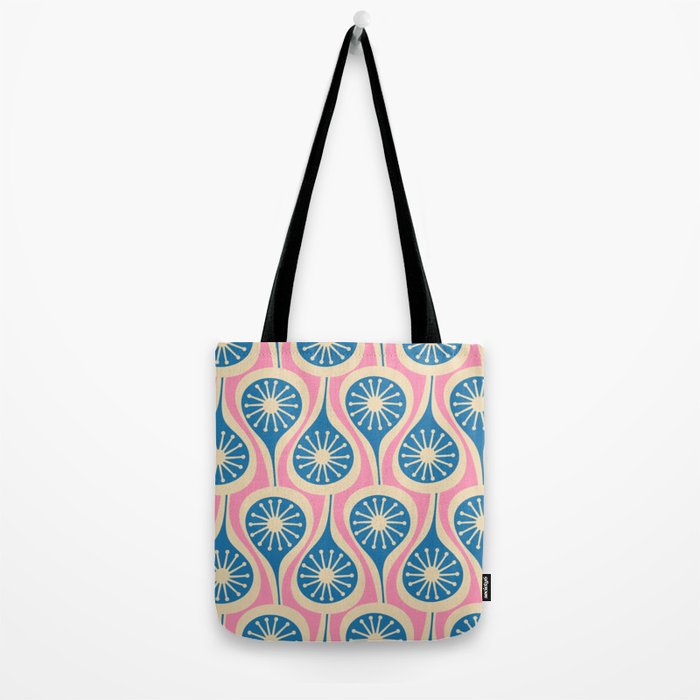 Mid Century Modern Atomic Drops Retro Pattern in Pink and Blue Tote Bag Gallery Image 2