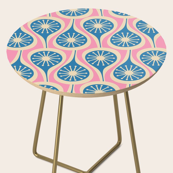 Mid Century Modern Atomic Drops Retro Pattern in Pink and Blue Side Table Gallery Image 2